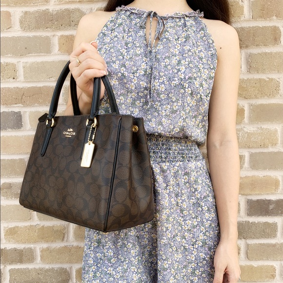 Coach purple brown signature black satchel Bag - Picture 3 of 6